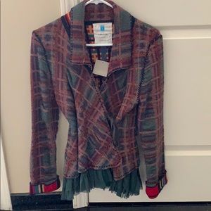 Wrap sweater/jacket with mesh trim bottom